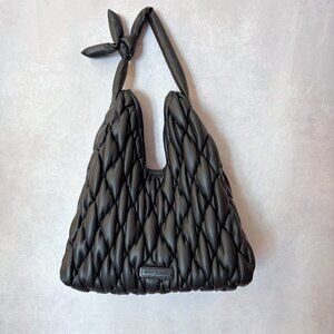 Betsey Johnson XOLINKS Quilted Faux Leather Shoulder Bag Black Large